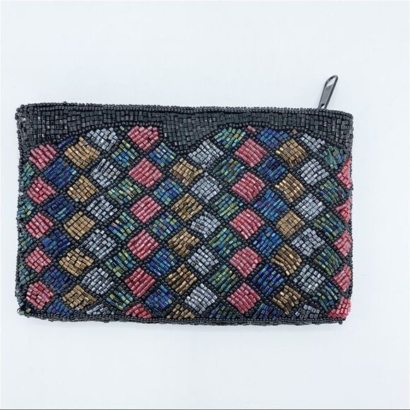 Neiman Marcus Handbags - Neiman‎ Marcus Black and Jewel Tone Vintage Hand-Beaded Coin Purse Bag Small